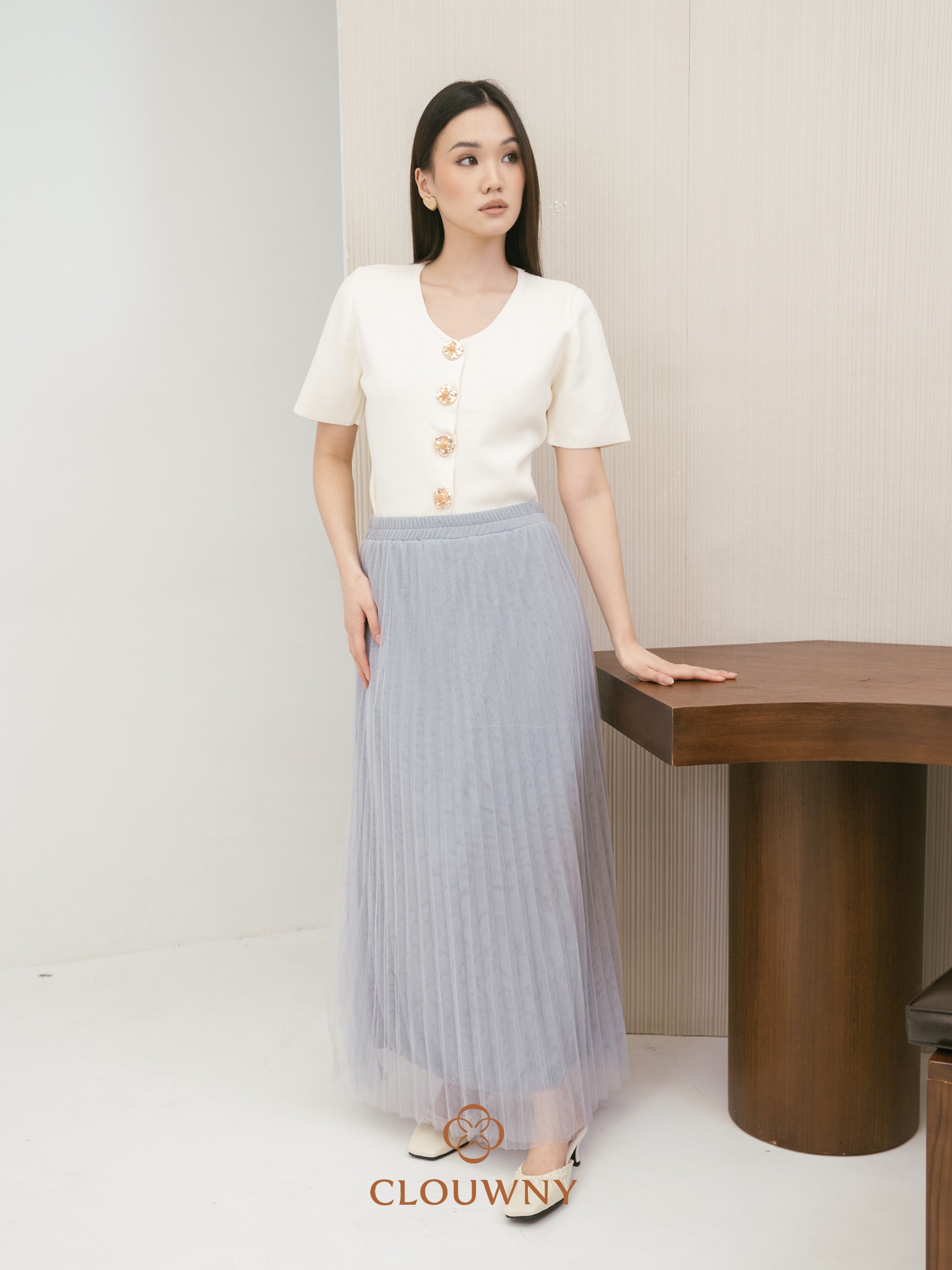 Onyva Tutu Pleats Skirt - Light Grey